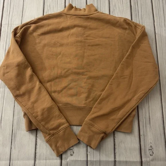 Reformation Jeans Cropped Sweatshirt XS Brown Mock Neck Button Pullover USA - Picture 6 of 6